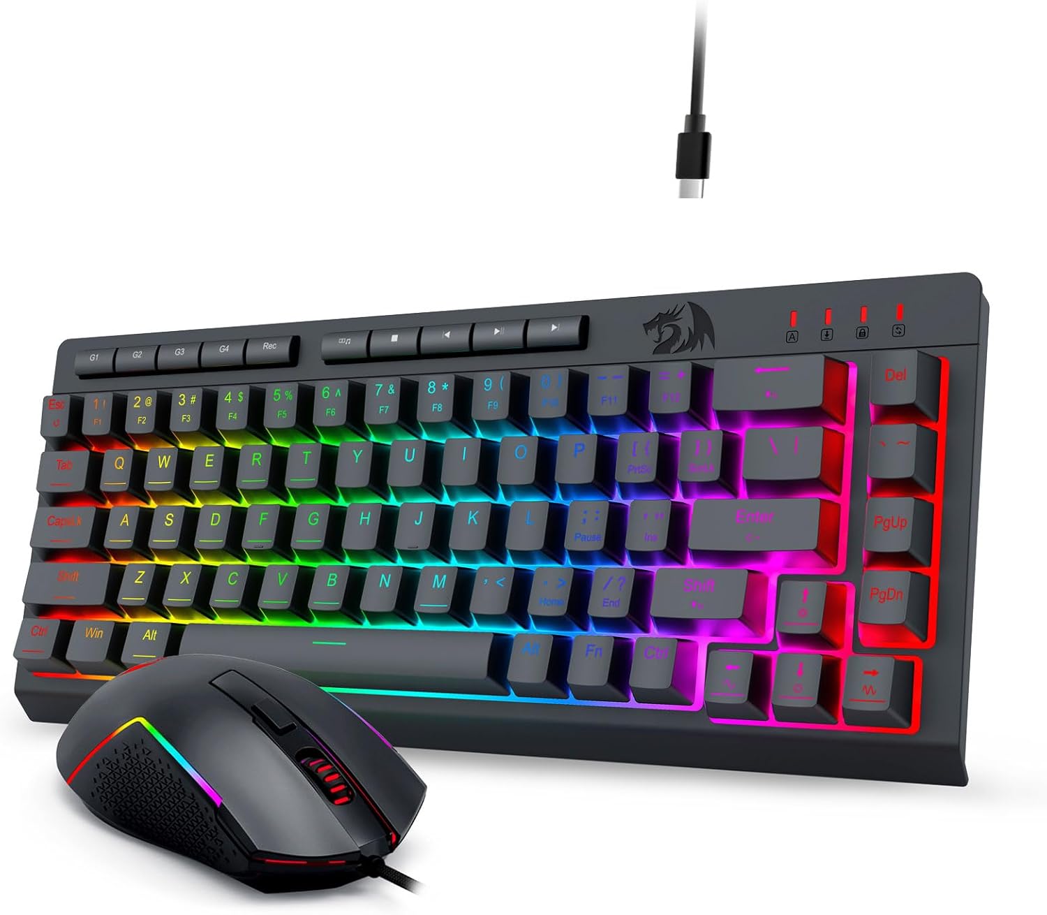 Черна S157 RGB подсветка с жична клавиатура и мишка за игри